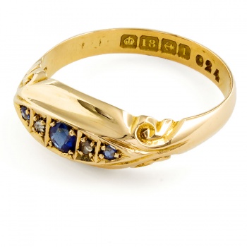 18ct gold Sapphire/Diamond 5 stone Ring size P